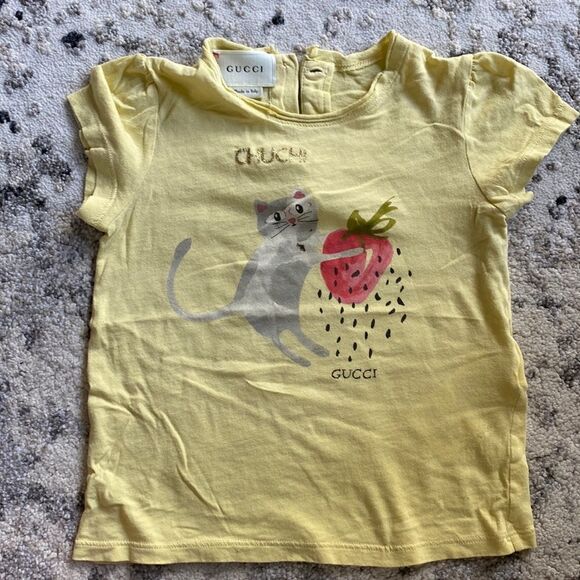 Gucci Kids Yellow Cat Graphic T-Shirt - Picture 1 of 2